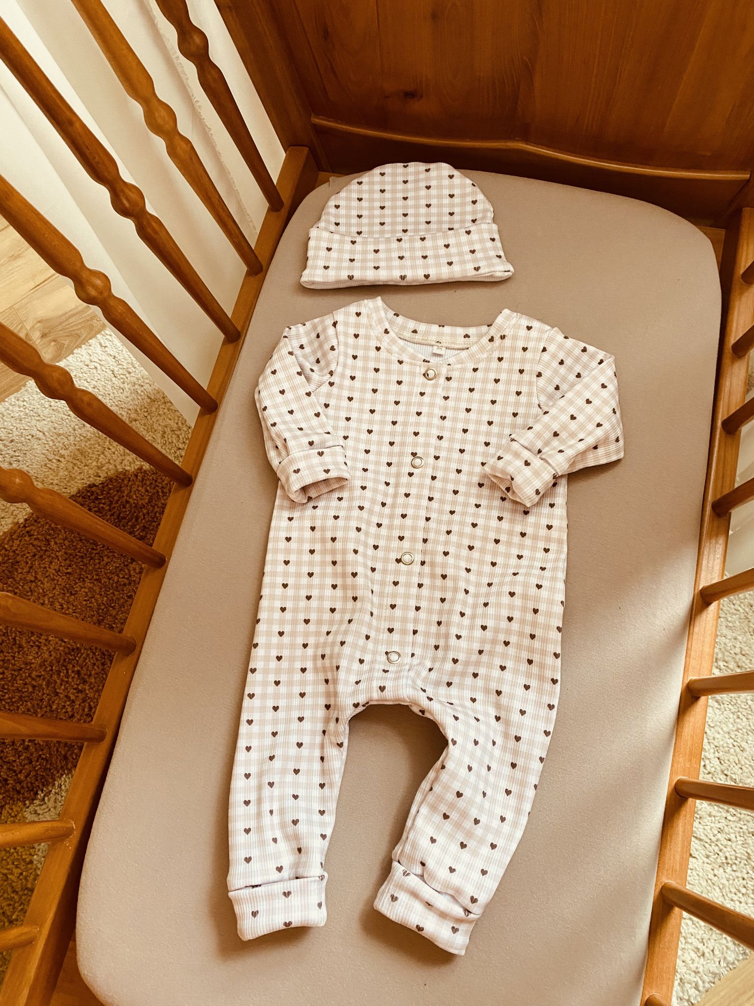 petit loir pyjama vichy et bonnet pyjama bébé nouveau né fait main